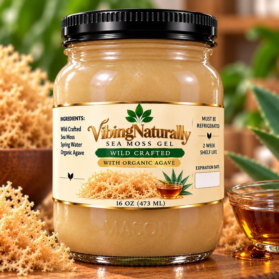 Wild-Crafted with Agave sea moss gel jar
